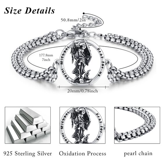 XIXLES St. Michael Armband 925 Sterling Silber Erzengel Michael Amulett Medaillon Armband Religiöser Beschützer Talisman