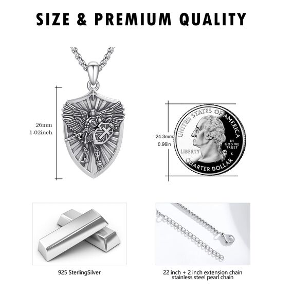 YEESIA St. Michael-Halskette, 925er Sterlingsilber, St. Michael-Erzengel-Anhänger, Schutzheiliger, Amulett, Medaille, Schmuck, Geschenk, geeignet für Männer und Frauen