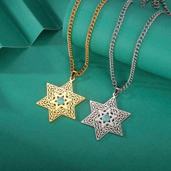 VASSAGO Davidstern-Halskette für Damen Edelstahl Zirkonia magischer Hexagon-Anhänger zierlicher religiöser jüdischer Schmuck (Silber)