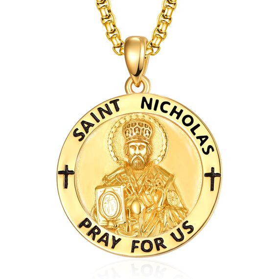 ADMETUS Gold Heiliger Nikolaus Anhänger 925 Sterling Silber St. Nikolaus Kette Gold St Nikolaus Anhänger Medaille Religiöse Geschenk für Herren