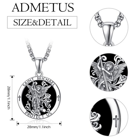 Onyx Heiliger Michael Kette Sterling Silber St Michael Kette Onyx Saint Michael Anhänge Erzengel Michael Halskette Rund Amulett Schmuck für Herren
