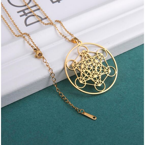 EUEAVAN Metatrons Würfel Halskette Metatron Würfel Heilige Geometrie Anhänger Siegel von Erzengel Engel Metatron Statement Halsketten Spiritueller Schutz Talisman für Frauen (großes Metatron gold)
