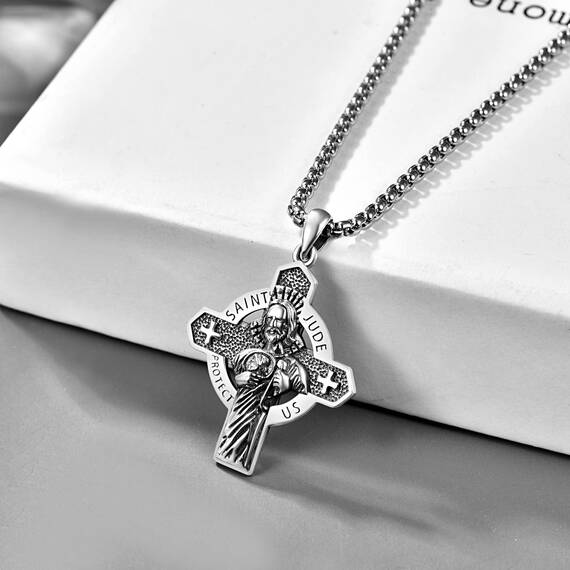 Heiliger Judas Anhänger 925 Sterling Silber Heiliger Judas Thaddäus Kette St. Jude Medaille Anhänger Halskette Schutz Schmuck Religiöse Geschenk für Herren