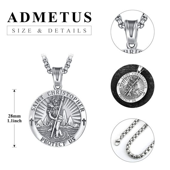 Heiliger Christophorus Kette Anhänger Sterling Silber St Christopherus Kette Herren St Christopher Halskette Rund Amulett Schmuck Religiöser Geschenke