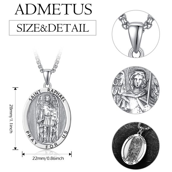 Heiliger Raphael Anhänger Sterling Silber Medaille des Heiligen Erzengels Raphael Heiliger Raphael der Erzengel Kette Halskette Schmuck Religiöser Geschenke