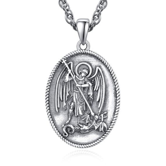 KATHLU Halskette für Herren und Damen 925er Sterlingsilber Religionsmedaillen Amulett Schutzanhänger Erzengel St. Michael Schmuck Geschenk