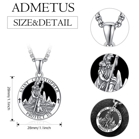 Onyx Heiliger Christophorus Kette Anhänger Sterling Silber St Christopherus Kette Herren Onyx St Christopher Halskette Schmuck Religiöser Geschenke