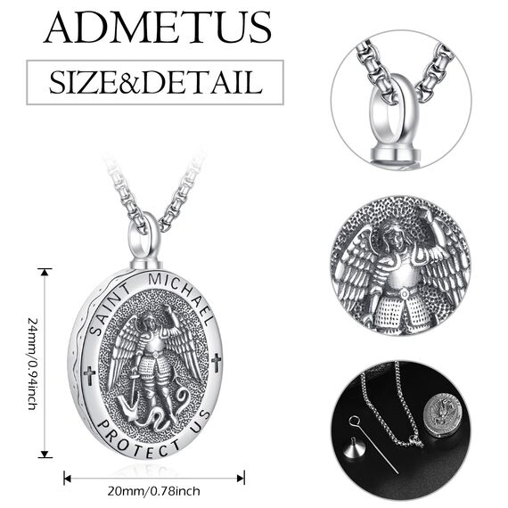 Heiliger Michael Urnenketten für Asche 925 Sterling Silber Oval Heiliger Michael Kette Urnen Kette für Asche Erzengel Michael Anhänge Schmuck für Herren
