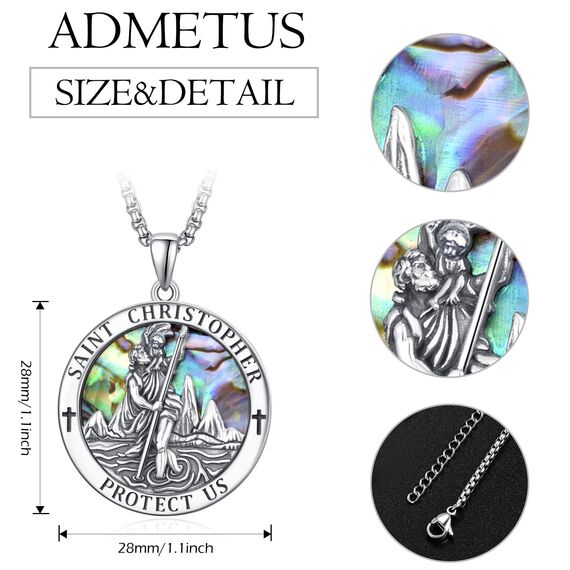 Abalone Schale Heiliger Christophorus Kette Anhänger Sterling Silber St Christopherus Kette Herren St Christopher Halskette Schmuck Religiöser Geschenke