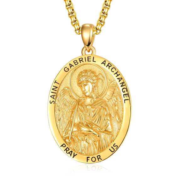 ADMETUS Gold Erzengel Gabriel Kette 925 Sterling Silber Heiliger Gabriel Erzengel Anhänger Gold Erzengel Gabriel Medaille Religiöse Geschenk für Herren