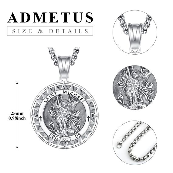 Heiliger Michael Kompass Medaille Sterling Silber Kompass Kette Heiliger Michael Anhänger Halskette Schmuck Religiöse Geschenke