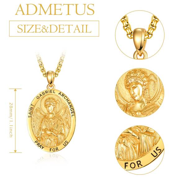 ADMETUS Gold Erzengel Gabriel Kette 925 Sterling Silber Heiliger Gabriel Erzengel Anhänger Gold Erzengel Gabriel Medaille Religiöse Geschenk für Herren