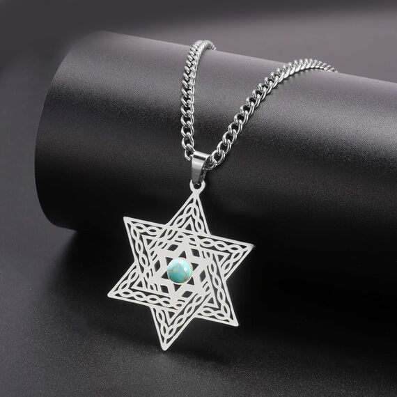 VASSAGO Davidstern-Halskette für Damen Edelstahl Zirkonia magischer Hexagon-Anhänger zierlicher religiöser jüdischer Schmuck (Silber)