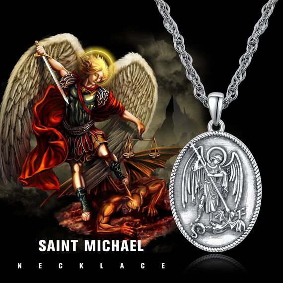 KATHLU Halskette für Herren und Damen 925er Sterlingsilber Religionsmedaillen Amulett Schutzanhänger Erzengel St. Michael Schmuck Geschenk