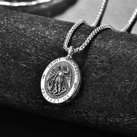 Heiliger Michael Urnenketten für Asche 925 Sterling Silber Oval Heiliger Michael Kette Urnen Kette für Asche Erzengel Michael Anhänge Schmuck für Herren