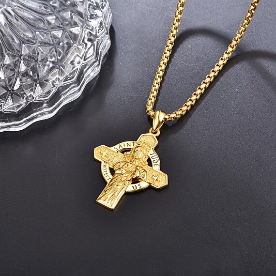 Gold Heiliger Judas Anhänger 925 Sterling Silber Heiliger Judas Thaddäus Kette Gold St. Jude Medaille Anhänger Halskette Schmuck Religiöse Geschenk für Herren