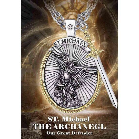 AEONSLOVE Erzengel Michael Halskette für Damen Herren 925 Sterling Silber Michael Anhänger mit Erzengel Schwert Heiliger Michael Medaille Saint Michael Archangel Amulett Kette Katholische Schmuck