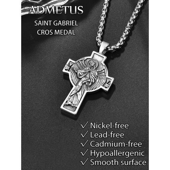 ADMETUS Erzengel Gabriel Kreuz Kette Silber 925 Heiliger Gabriel Erzengel Kreuz Anhänger Erzengel Gabriel Medaille Religiöse Geschenk für Herren