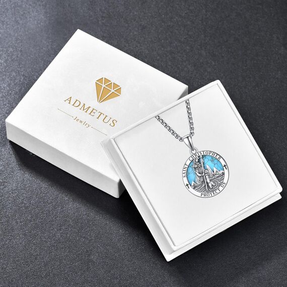 Türkis Heiliger Christophorus Kette Anhänger Sterling Silber St Christopherus Kette Herren Türkis St Christopher Halskette Schmuck Religiöser Geschenke