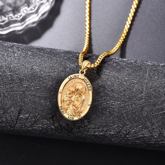 Heiliger Joseph Kette Anhänger Sterling Silber Gold St Joseph Kette Herren St Joseph Halskette Oval Amulett Schmuck Religiöser Geschenke