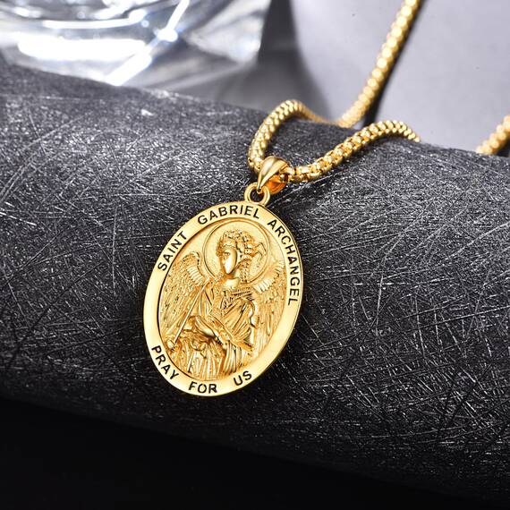 ADMETUS Gold Erzengel Gabriel Kette 925 Sterling Silber Heiliger Gabriel Erzengel Anhänger Gold Erzengel Gabriel Medaille Religiöse Geschenk für Herren