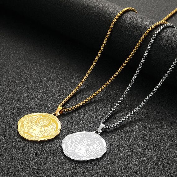 Heiliger Michael Anhänger Halskette das Siegel der sieben Erzengel Religiöser Medaillon Modeschmuck für Männer und Frauen Jungen Edelstahl christliches Geschenk