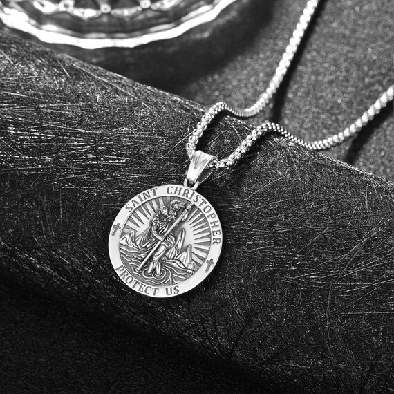 Heiliger Christophorus Kette Anhänger Sterling Silber St Christopherus Kette Herren St Christopher Halskette Rund Amulett Schmuck Religiöser Geschenke