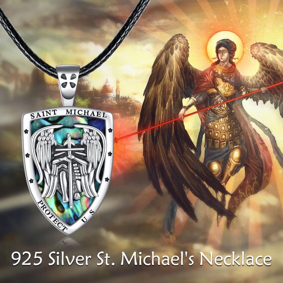 YFN St. Michael Kreuz Halskette für Frauen Männer Sterling Silber Religiöse Beschützer Anhänger St. Michael Erzengel Schmuck Geschenke (abalone)