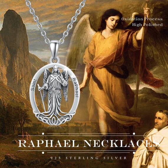 ZIPPICE Saint Raphael Halskette 925 Sterling Silber Halskette Erzengel Anhänger Amulett Schmuck Geschenk Weihnachtsgeschenke für Herren Damen