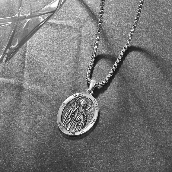 ADMETUS Heiliger Petrus Kette 925 Sterling Silber Heiliger Peter Medaille von Heiliger Peter Heiliger Petrus Anhänger Medaille Religiöse Geschenk für Herren