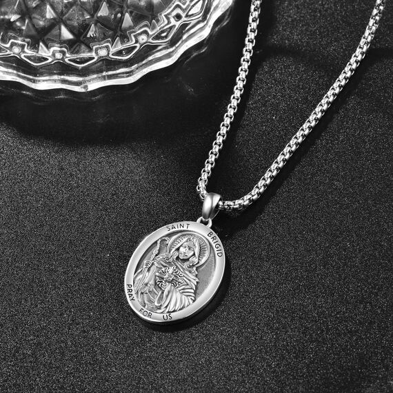 Heiliger Bridget Kette 925 Sterling Silber Heiliger Bridget Medaille St Bridget's Kreuz Halskette Heiliger Brigid Anhänger Schmuck Geschenk für Herren