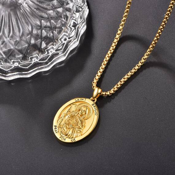 ADMETUS Gold Heiliger Bridget Kette Sterling Silber Heiliger Bridget Medaille Gold St Bridget's Kreuz Halskette Gold Heiliger Brigid Anhänger Geschenk für Herren