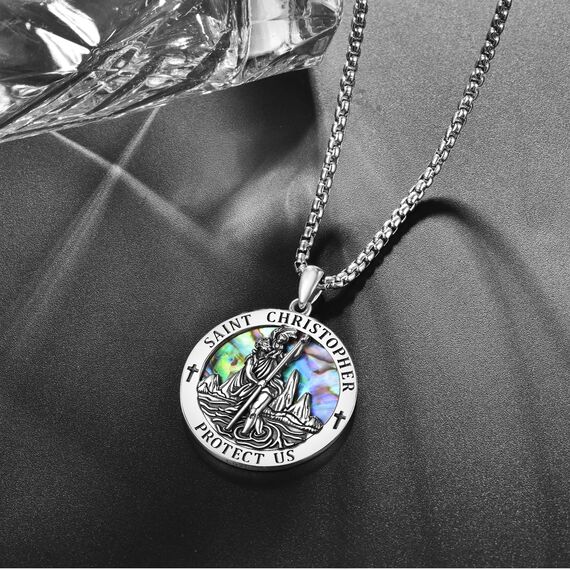 Abalone Schale Heiliger Christophorus Kette Anhänger Sterling Silber St Christopherus Kette Herren St Christopher Halskette Schmuck Religiöser Geschenke