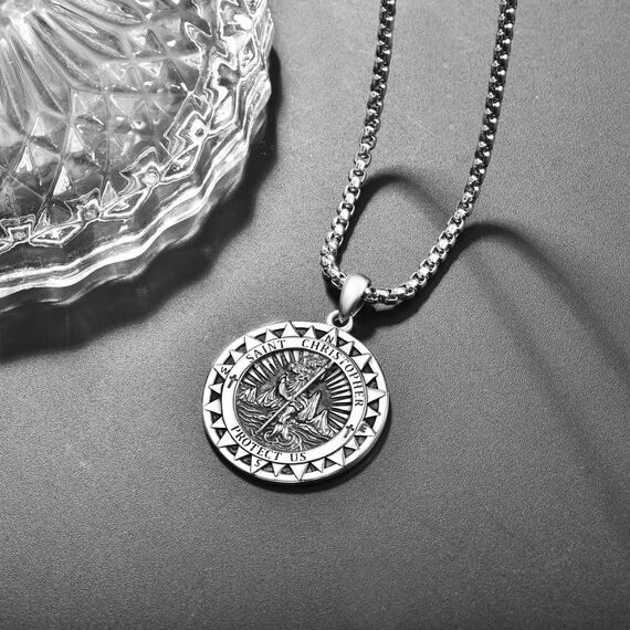 Heiliger Christophorus Kompass Medaille Sterling Silber Kompass Kette Heiliger Christophorus Anhänger Halskette Schmuck Religiöse Geschenke
