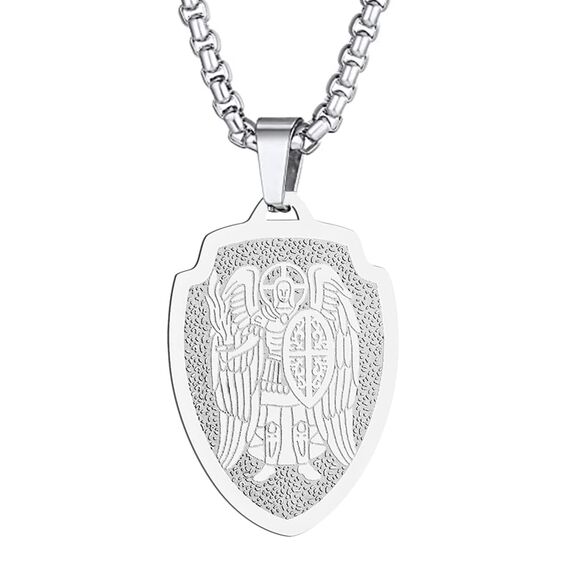 St. Michael Anhänger Halskette das Siegel der sieben Erzengel Heiliger Michael Religiöser Medaillon Modeschmuck für Männer und Frauen Jungen Edelstahl