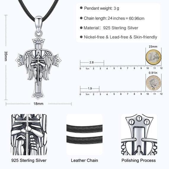 Eusense Halskette Erzengel Michael/St. Benedikt/Heiliger Christophorus/Jungfrau Maria/Kruzifix, katholischer Anhänger, religiös, 925er Silber, Schmuck, Amulett, Schutzmedaille für Herren und Damen,