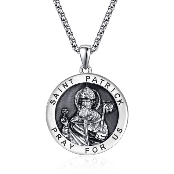 ADMETUS Heiliger Patrick Medaille 925 Sterling Silber St. Patrick Day Anhänger Halskette Schutz Schmuck Religiöse Geschenk für Herren