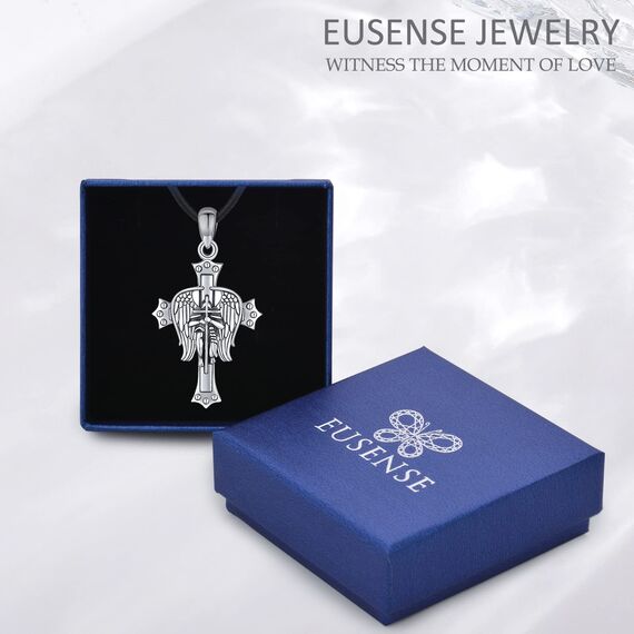 Eusense Halskette Erzengel Michael/St. Benedikt/Heiliger Christophorus/Jungfrau Maria/Kruzifix, katholischer Anhänger, religiös, 925er Silber, Schmuck, Amulett, Schutzmedaille für Herren und Damen,