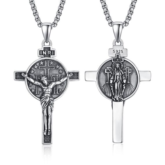 Wundertätige Medaille Kruzifix Kette Sterling Silber Kruzifix Halskette Jungfrau Maria Kette Maria Medaille Wundertätige Medaille Anhänger Halskette Geschenk für Herren