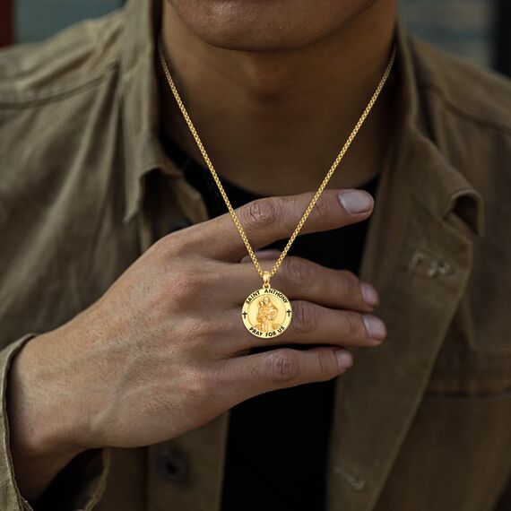 Heiliger Antonius Anhänger Sterling Silber Gold Heiliger Antonius Kette Heiliger Antonius Von Padua Medaille Schutz Schmuck Religiöse Geschenk für Herren
