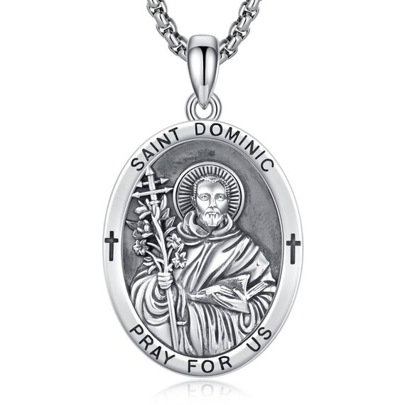 Heiliger Dominic Anhänger Sterling Silber Heiliger Dominic Medaille Herren St. Dominic de Guzman Halskette Kette Schutz Schmuck Religiöse Geschenke