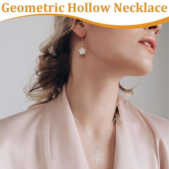 Ringe + Halskette für Damen & Herren, Edelstahl Metatrons Cube Ring für Frauen Erzengel Metatron Schutzerklärung Ausgehöhlt Damen Band Ring Schmuck für Dame Herren, einstellbar