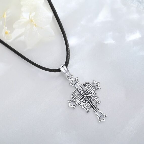Eusense Halskette Erzengel Michael/St. Benedikt/Heiliger Christophorus/Jungfrau Maria/Kruzifix, katholischer Anhänger, religiös, 925er Silber, Schmuck, Amulett, Schutzmedaille für Herren und Damen,