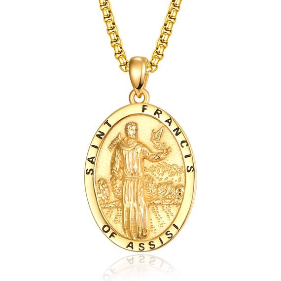 Gold Heiliger Franziskus Anhänger Halskette 925 Sterling Silber Franziskus von Assisi - Medaillen der Schutzheiligen Schutz Schmuck Religiöse Geschenk für Herren