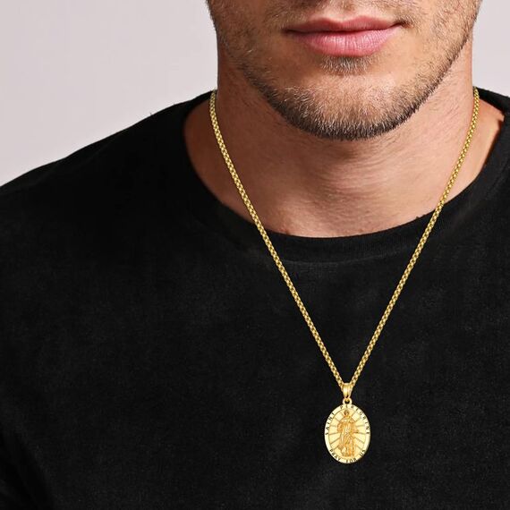ADMETUS Gold Heiliger Peregrine Halskette 925 Sterling Silber St. Peregrine Medaille Anhänger Halskette Schutz Schmuck Religiöse Geschenk für Herren