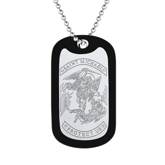 U7 Edelstahl Erzengel Michael Anhänger Halskette St. Michael Erkennungsmarke mit 60cm Kugelkette Schutz Patron Amulett Modeschmuck für Freund Ehemann