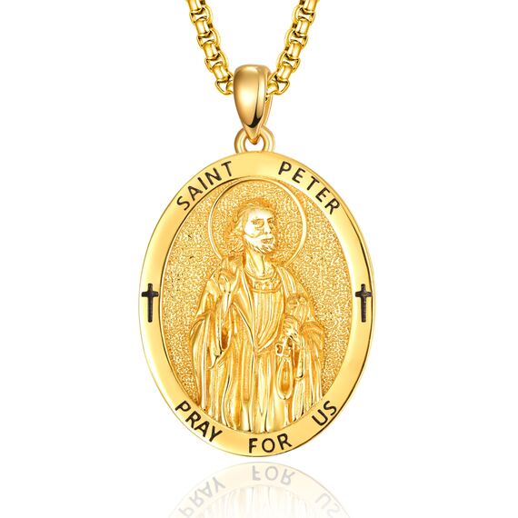 ADMETUS Gold Heiliger Petrus Kette 925 Sterling Silber Heiliger Peter Medaille von Heiliger Peter Gold Heiliger Petrus Anhänger Medaille für Herren