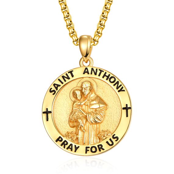 Heiliger Antonius Anhänger Sterling Silber Gold Heiliger Antonius Kette Heiliger Antonius Von Padua Medaille Schutz Schmuck Religiöse Geschenk für Herren