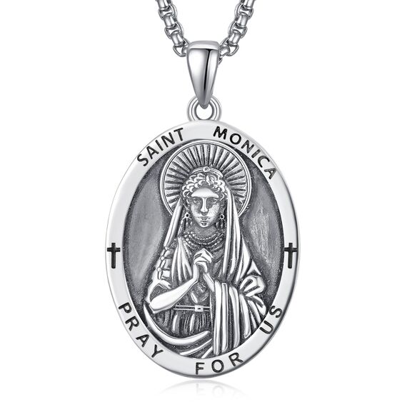 Heiliger Monica Anhänger Sterling Silber Heiliger Monica Medaille Herren St. Monica Halskette Kette Schutz Schmuck Religiöse Geschenke