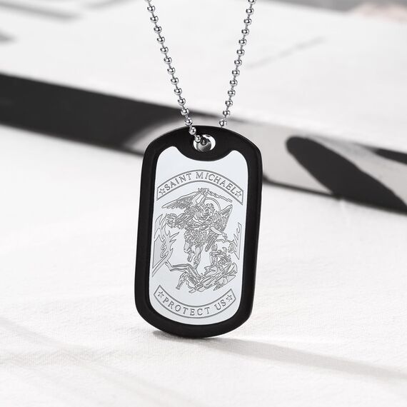 U7 Edelstahl Erzengel Michael Anhänger Halskette St. Michael Erkennungsmarke mit 60cm Kugelkette Schutz Patron Amulett Modeschmuck für Freund Ehemann
